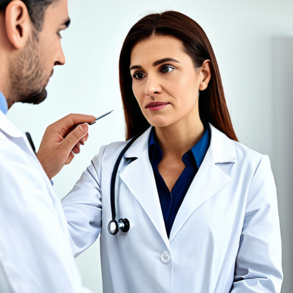 **
"A female doctor in a fully clothed, modest white coat, examining a patient in a modern, clean clinic. Safe for work, appropriate content, professional setting, perfect anatomy, correct proportions, natural pose, well-formed hands, proper finger count, natural body proportions, professional photography, high quality."
**