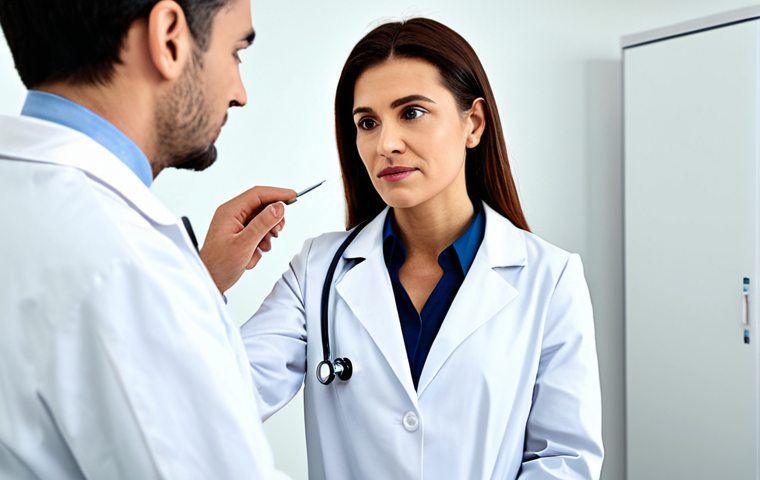 **
"A female doctor in a fully clothed, modest white coat, examining a patient in a modern, clean clinic. Safe for work, appropriate content, professional setting, perfect anatomy, correct proportions, natural pose, well-formed hands, proper finger count, natural body proportions, professional photography, high quality."
**