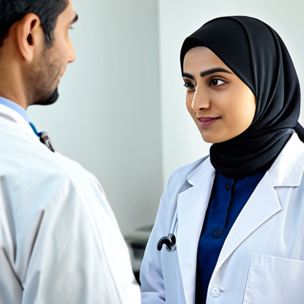 **
"A professional Pakistani female doctor in a modest hijab and lab coat, consulting with a patient in a modern, well-lit clinic. Focus on a compassionate expression and the doctor-patient interaction. Safe for work, appropriate content, fully clothed, professional, perfect anatomy, natural proportions, family-friendly."
**