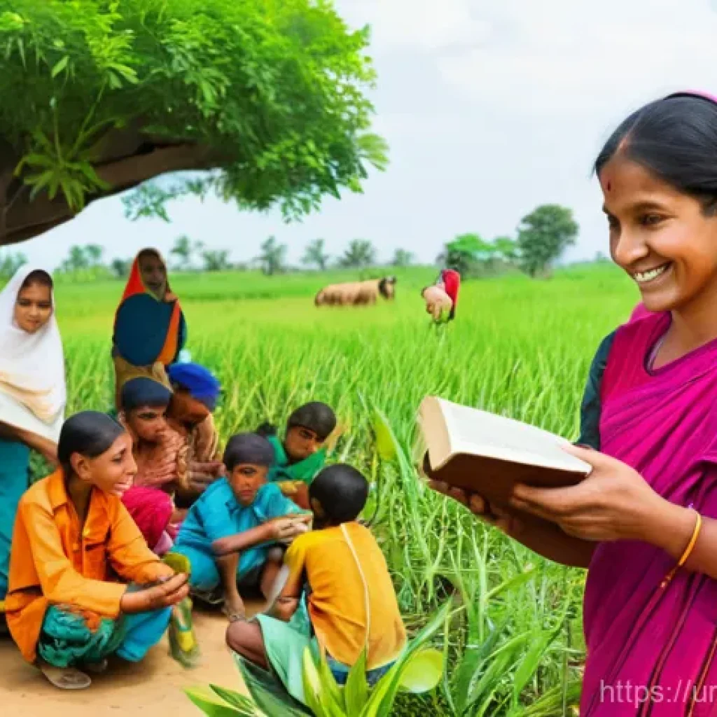 소셜 임팩트 측정과 이해관계자 만족도 - **Prompt:** "A vibrant scene in a South Asian rural village, depicting a diverse group of people ben...