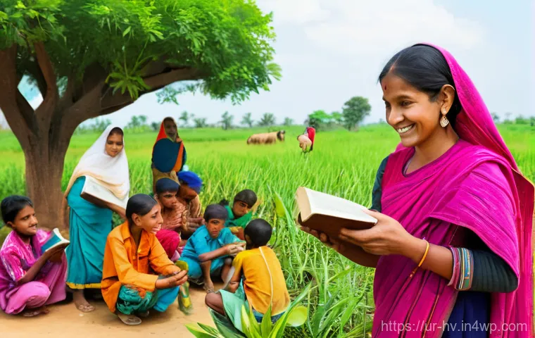 소셜 임팩트 측정과 이해관계자 만족도 - **Prompt:** "A vibrant scene in a South Asian rural village, depicting a diverse group of people ben...