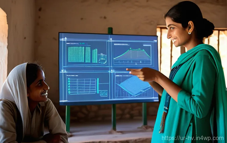 소셜 임팩트 측정의 데이터 저장 방법 - **Prompt 1: AI for Empowering Communities**
"A vibrant and hopeful scene in a rural Pakistani vi...