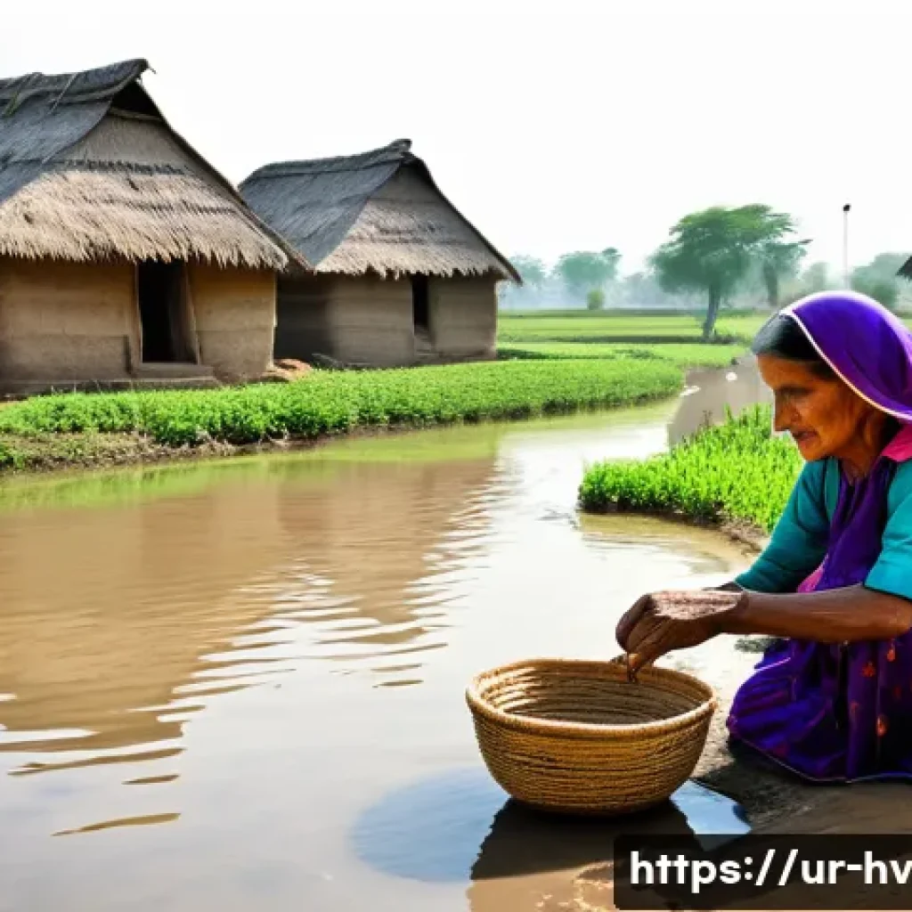 소셜 임팩트 평가의 이론적 틀 - **Prompt:** A serene, sun-drenched rural village scene. In the foreground, an elderly woman in a tra...