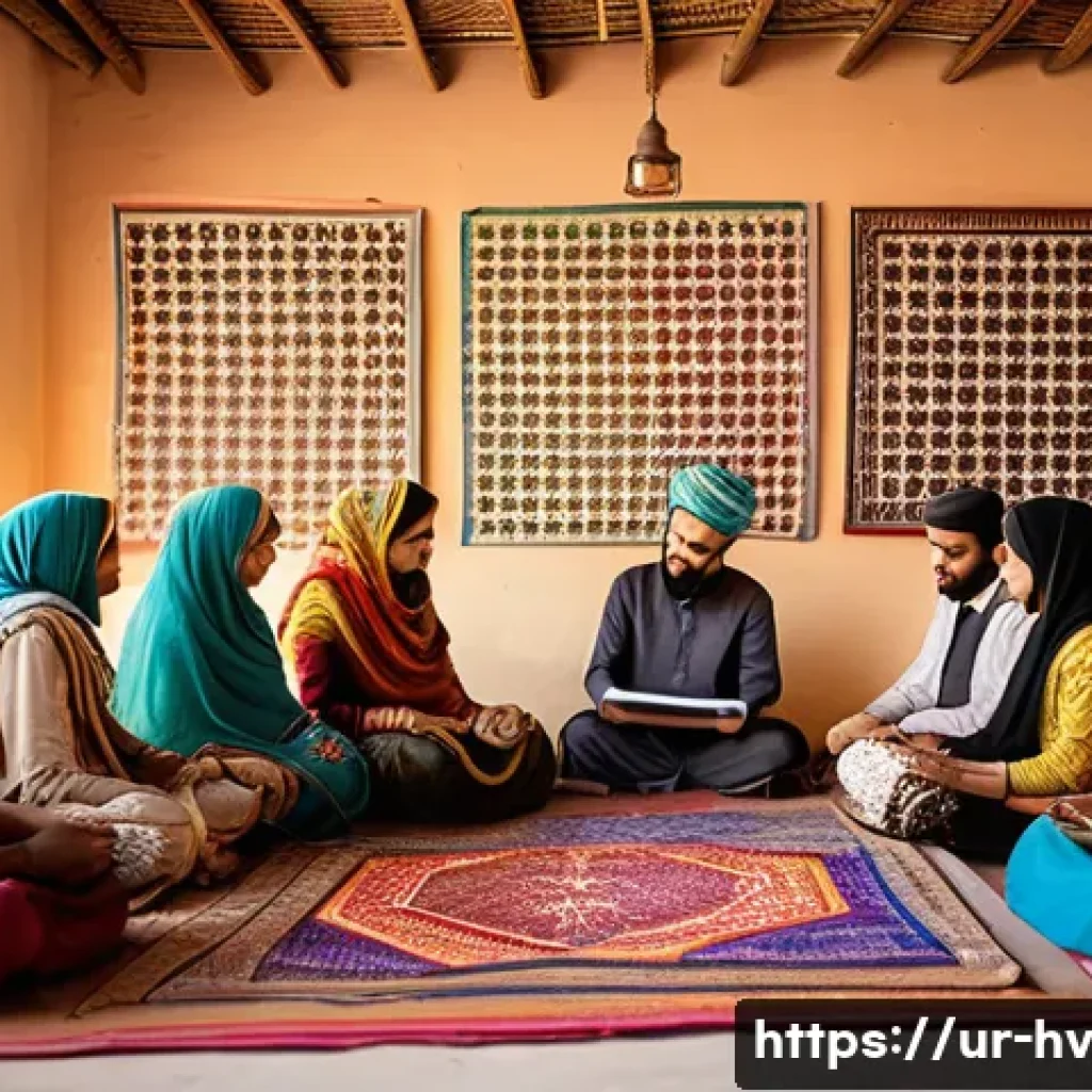 소셜 임팩트 측정의 장기적 효과 - A vibrant community meeting in a Pakistani village setting, featuring diverse local men and women dr...
