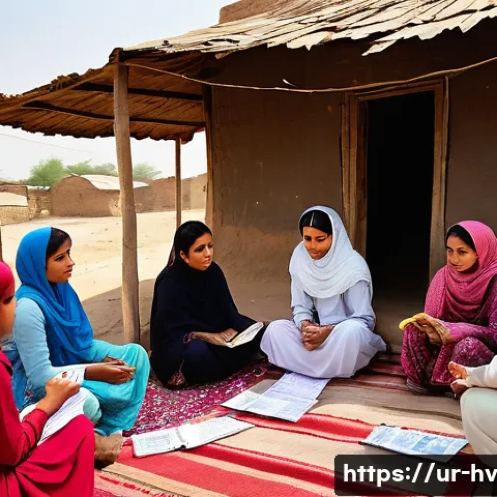 소셜 임팩트 측정의 차별적 요인 - A detailed scene depicting a community microfinance program in a rural Pakistani village, showcasing...