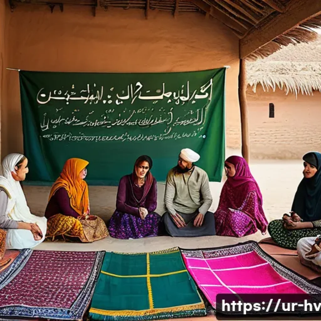 소셜 임팩트 측정의 평가 기준 설정 - A vibrant community meeting scene in a Pakistani village setting, showing diverse men and women in t...
