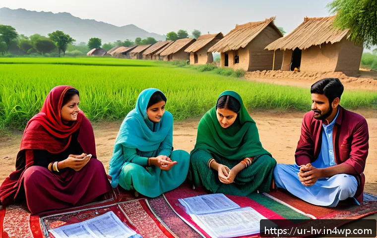 소셜 임팩트 측정의 관점과 프레임워크 - A vibrant rural community meeting in a South Asian village, featuring diverse men and women in tradi...