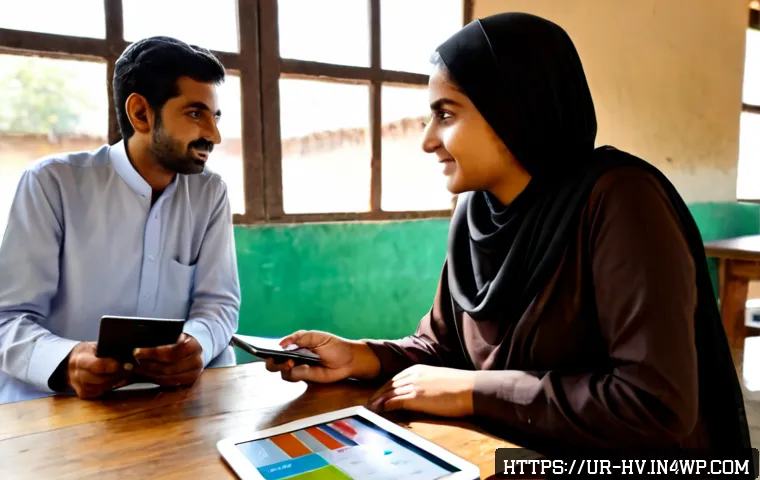 Home 13 소셜 임팩트 측정의 시각적 데이터 표현 - Photorealistic social impact measurement scene in a Pakistani community center, an Urdu-speaking fem...